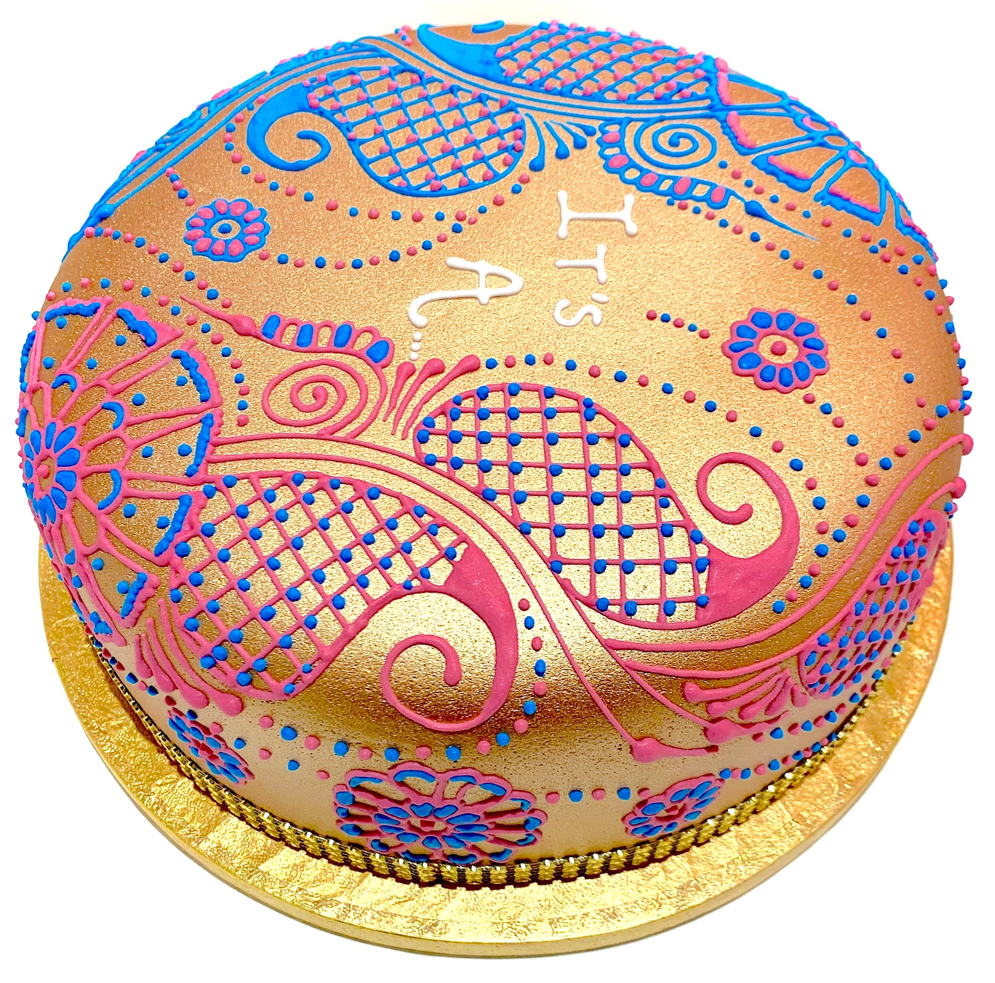 Gold - Blue and Pink - Sari Cakes 