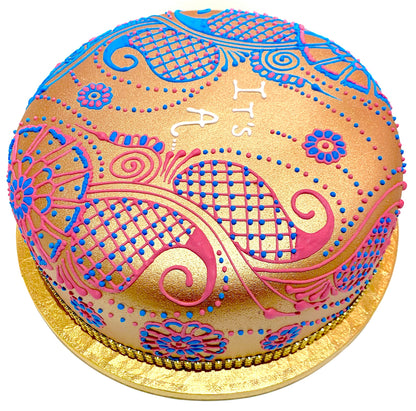 Gold - Blue and Pink - Sari Cakes 