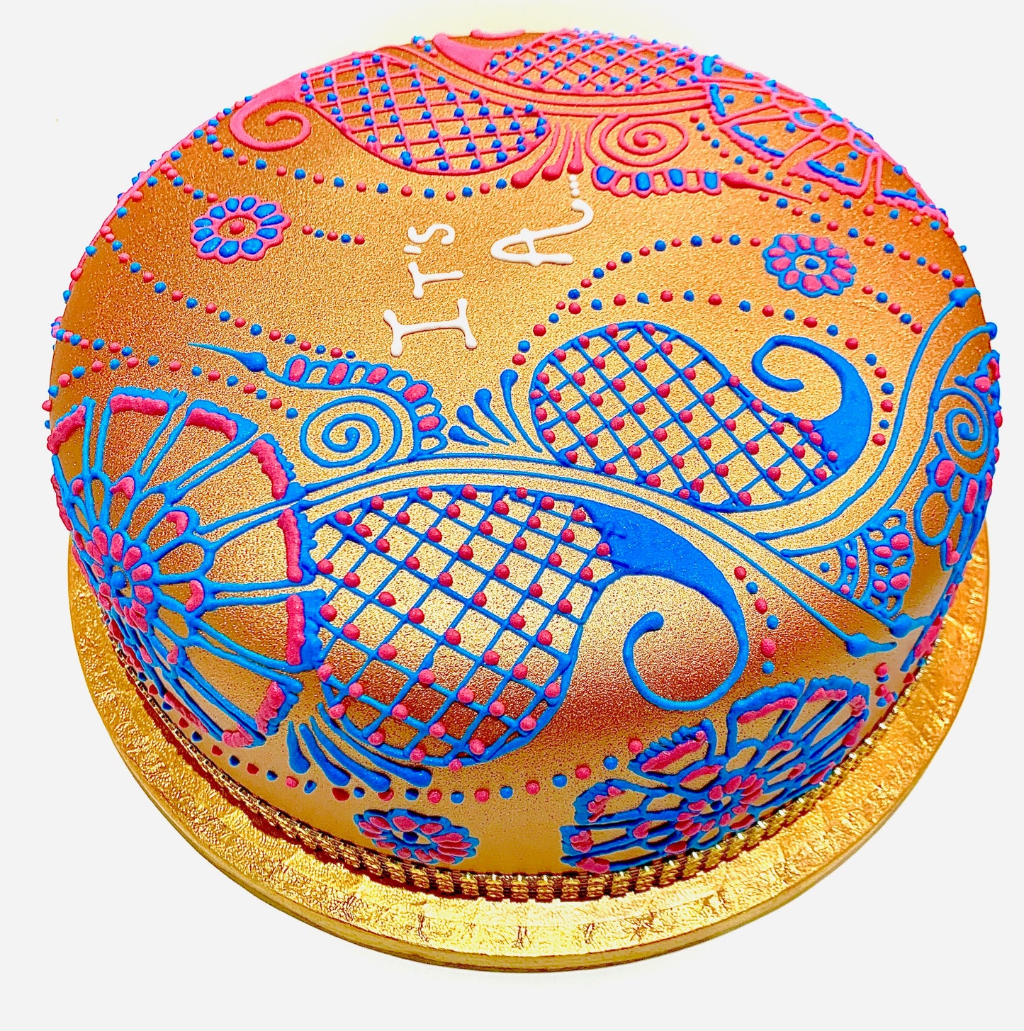Gold - Blue and Pink - Sari Cakes 